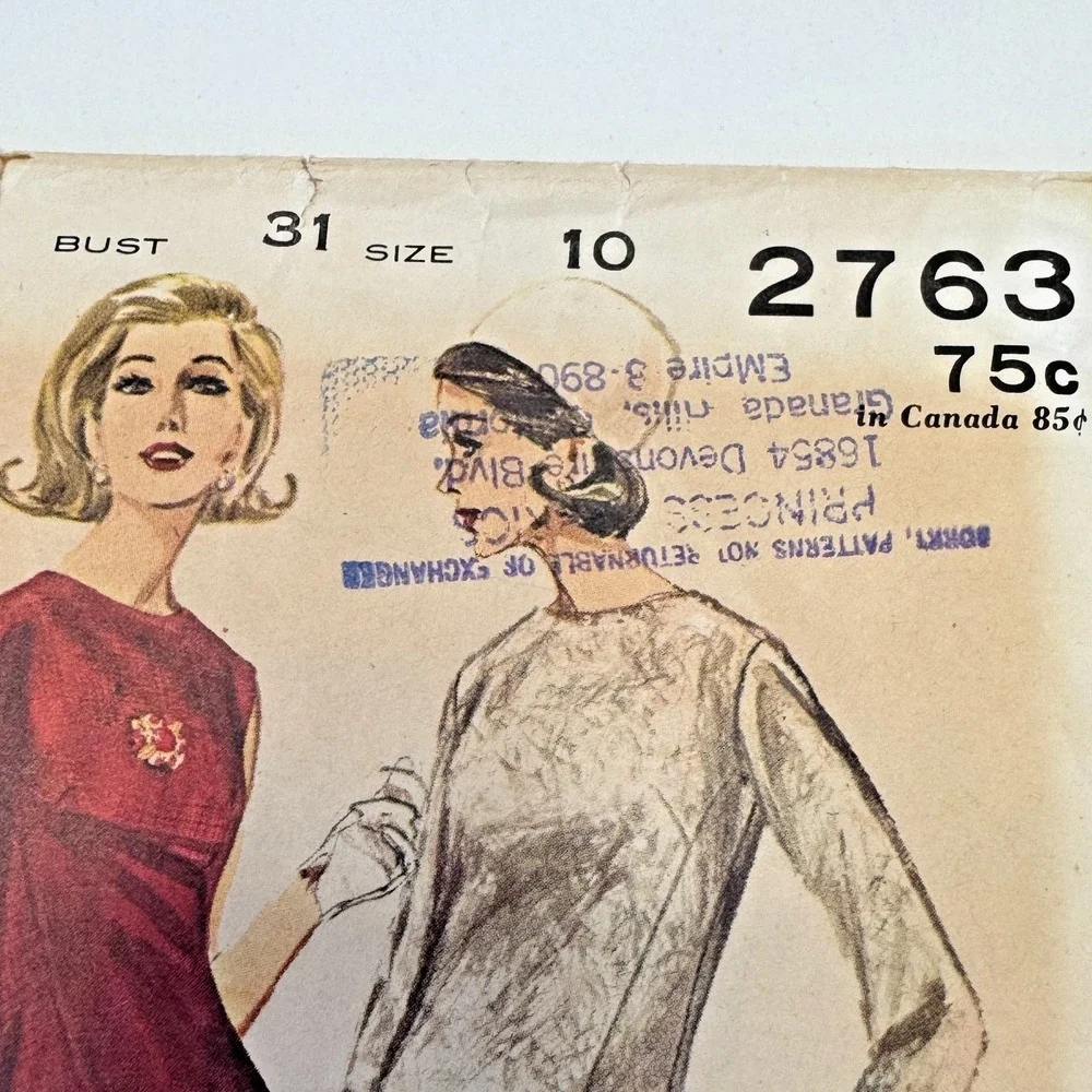 BUTTERICK 2763 Sewing Semi-fit Tunic & Skirt Pattern Sz 10 Boutique Cut 1950's‎